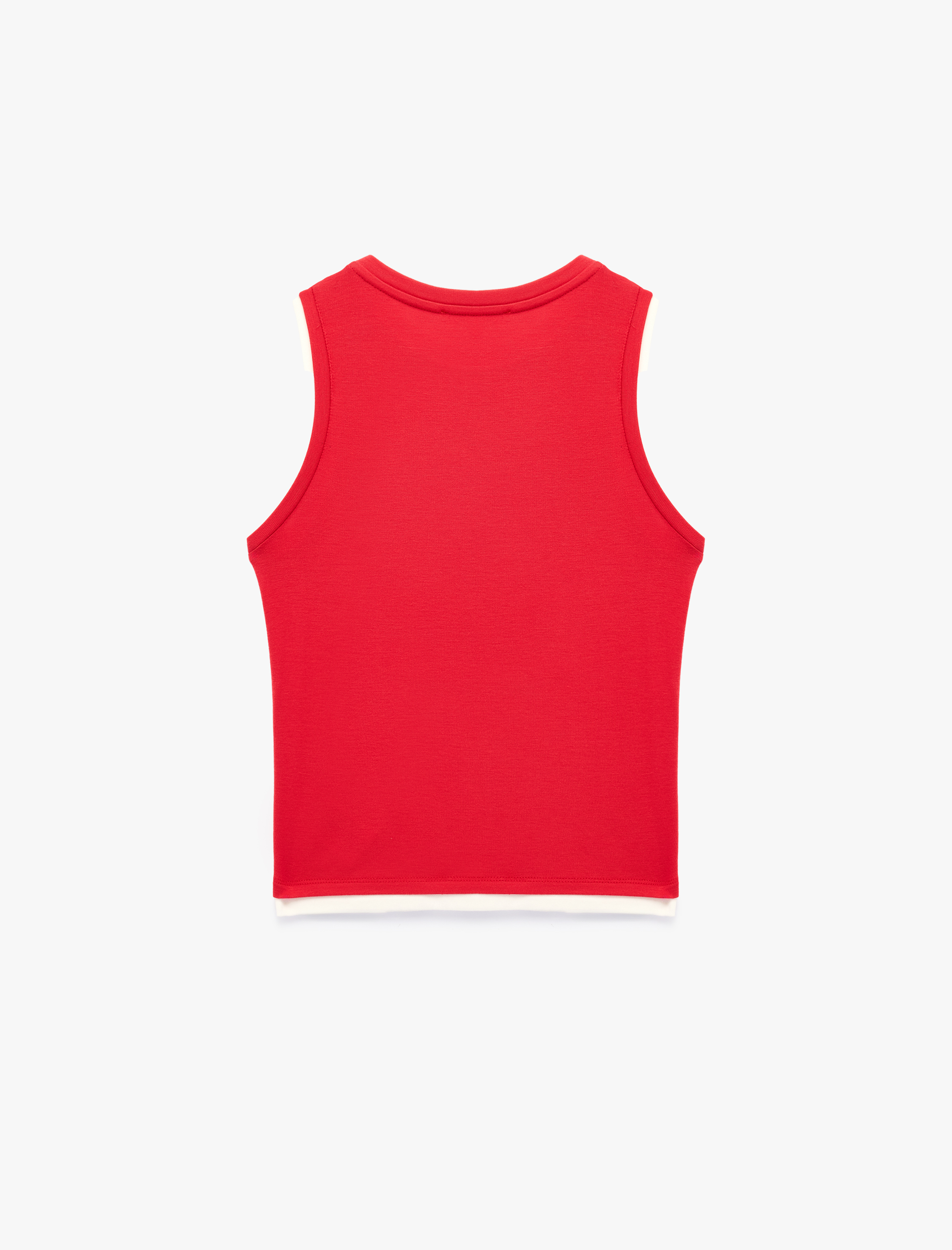   Renk Kontrastlı Katmanlı Slim Fit Bisiklet Yaka Kolsuz Fitilli Bluz