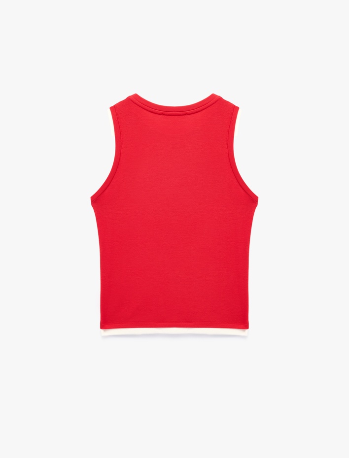  Renk Kontrastlı Katmanlı Slim Fit Bisiklet Yaka Kolsuz Fitilli Bluz