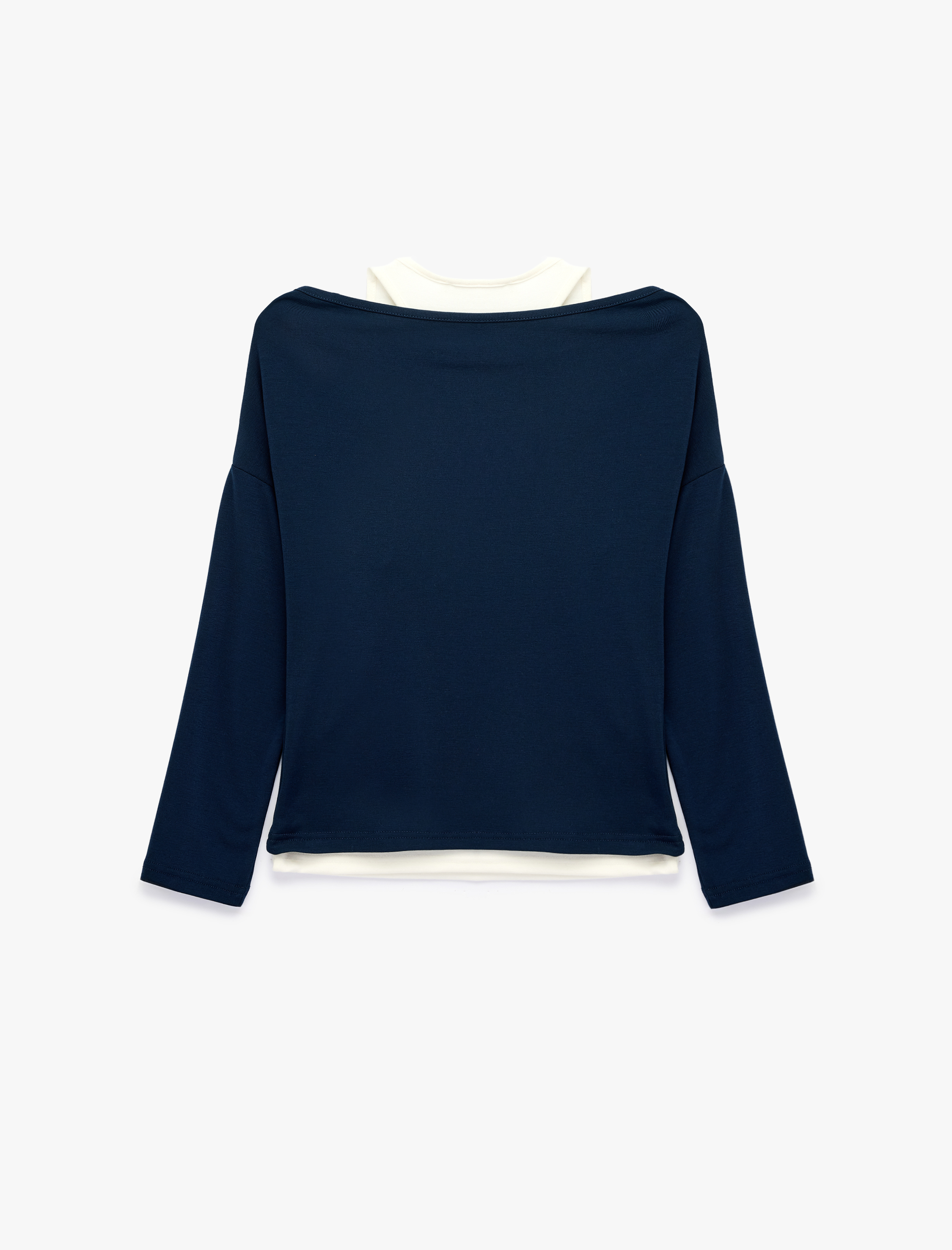   Slim Fit Asimetrik Yaka Katmanlı Uzun Kollu Tişört
