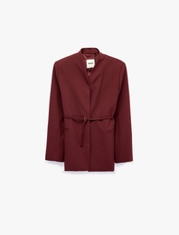 Kemerli Kruvaze Yaka Uzun Kollu Blazer Ceket