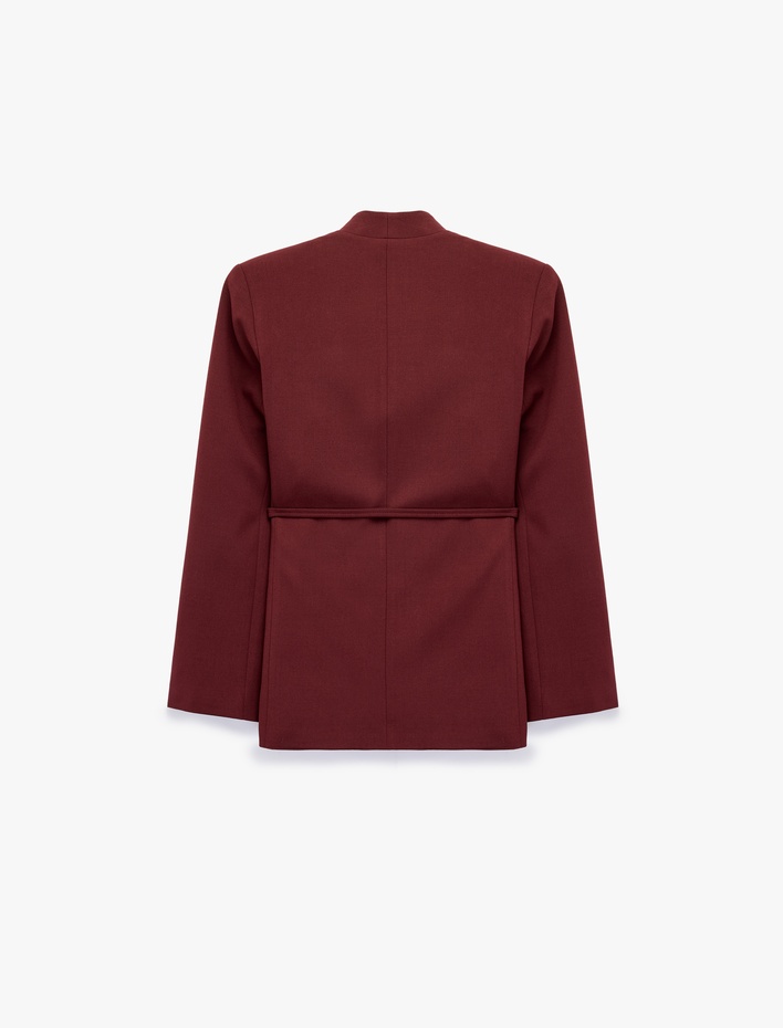  Kemerli Kruvaze Yaka Uzun Kollu Blazer Ceket
