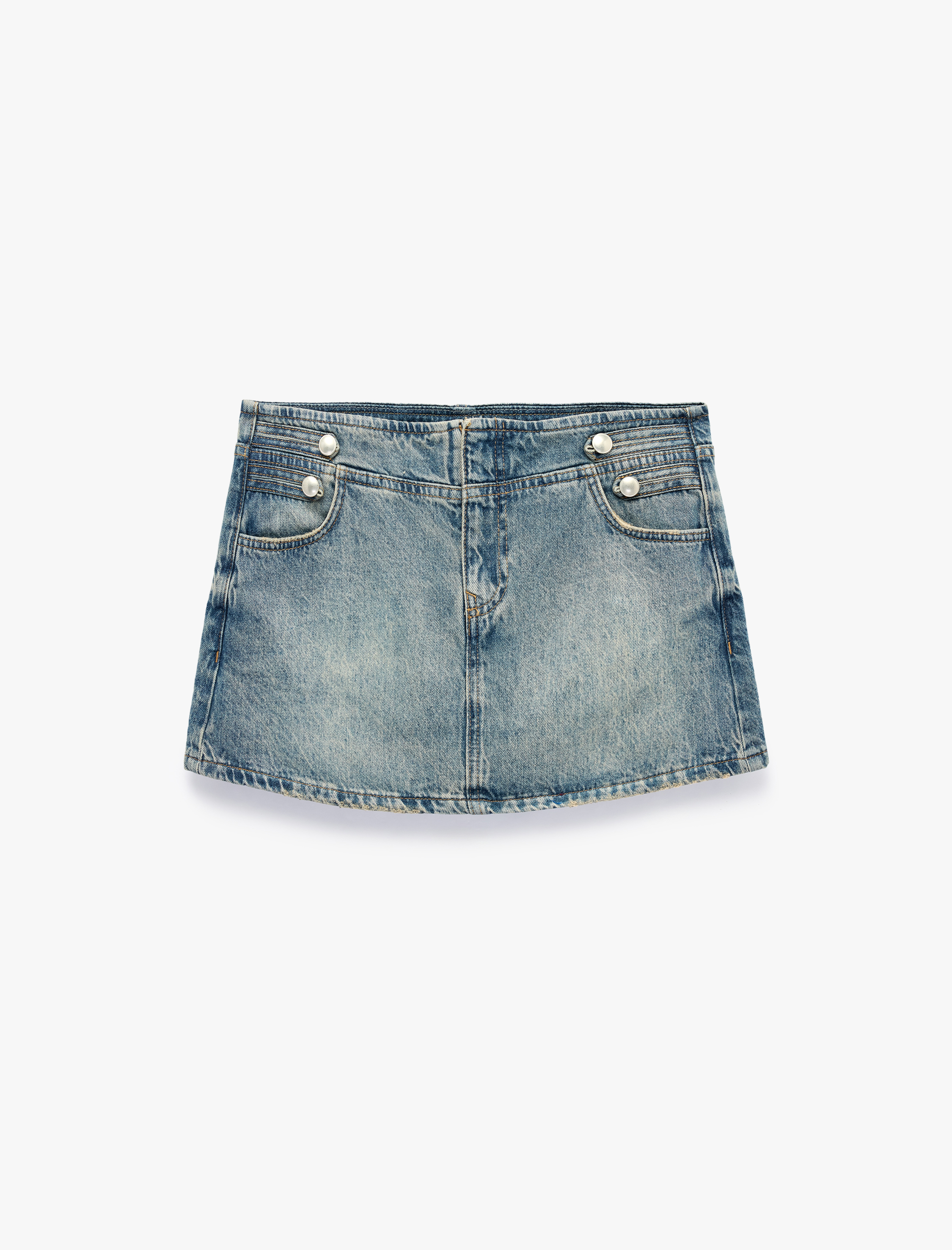   Pamuklu Düğmeli Slim Fit Mini Denim Şort Etek