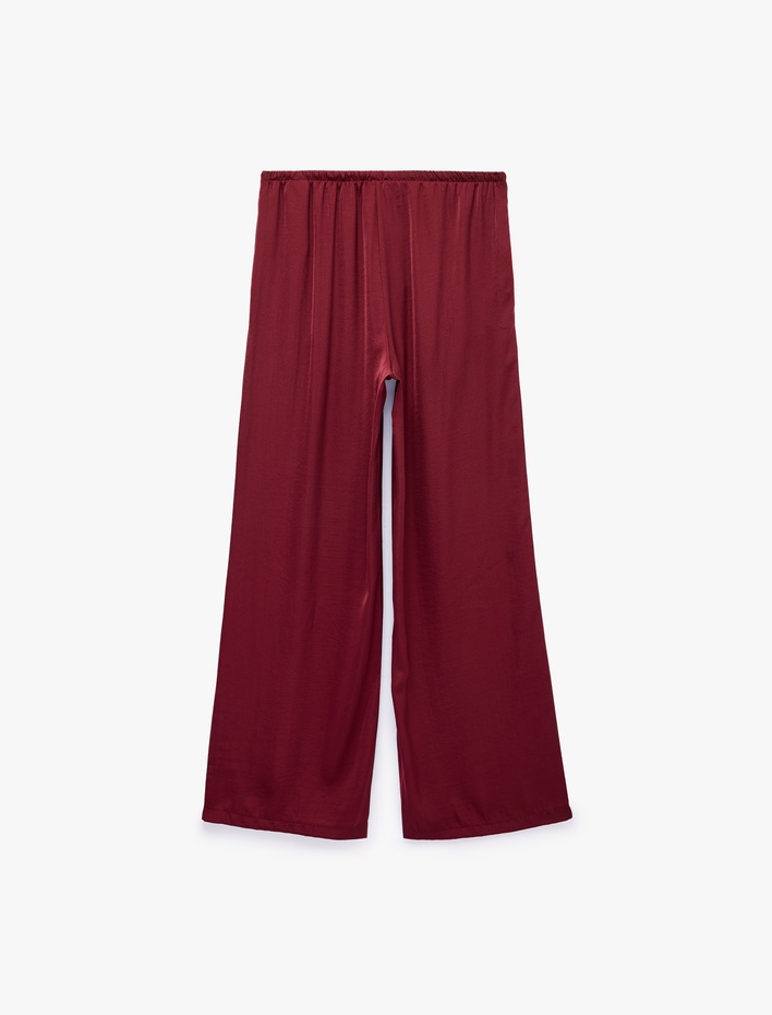  Aerobin Kumaş Beli Lastikli Geniş Paça Pantolon