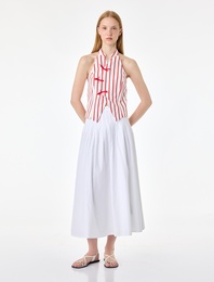 Kruvaze Hakim Yaka Fiyonklu Kolsuz Qipao Görünümlü Çizgili Crop Bluz