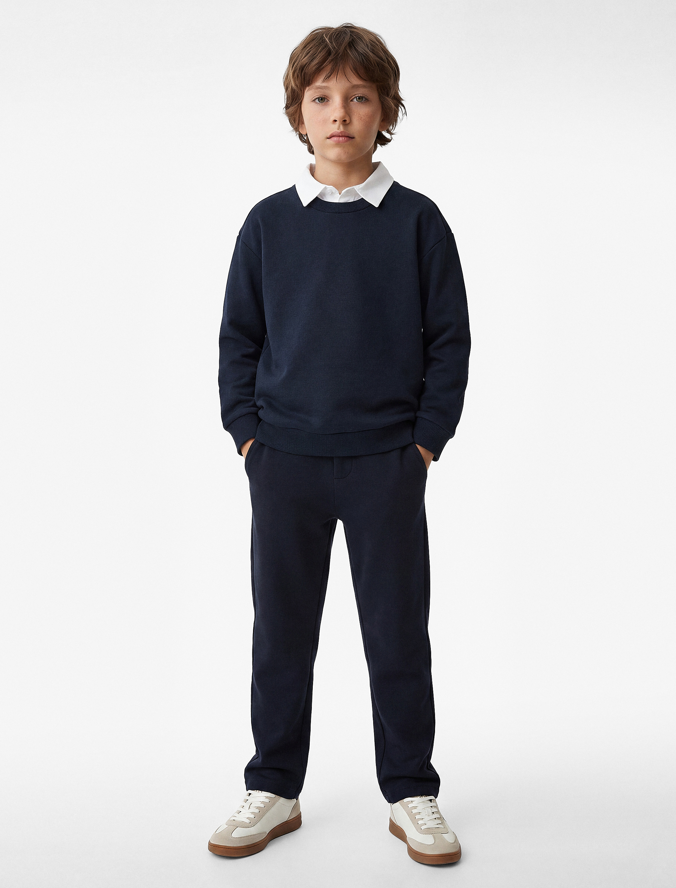  Erkek Çocuk Uzun Kollu Okul Gömleği Yaka Oversize Okul Sweatshirt
