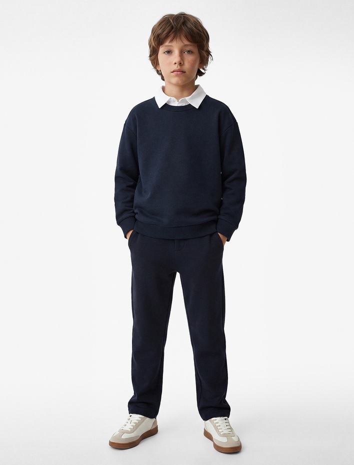 Erkek Çocuk Uzun Kollu Okul Gömleği Yaka Oversize Okul Sweatshirt