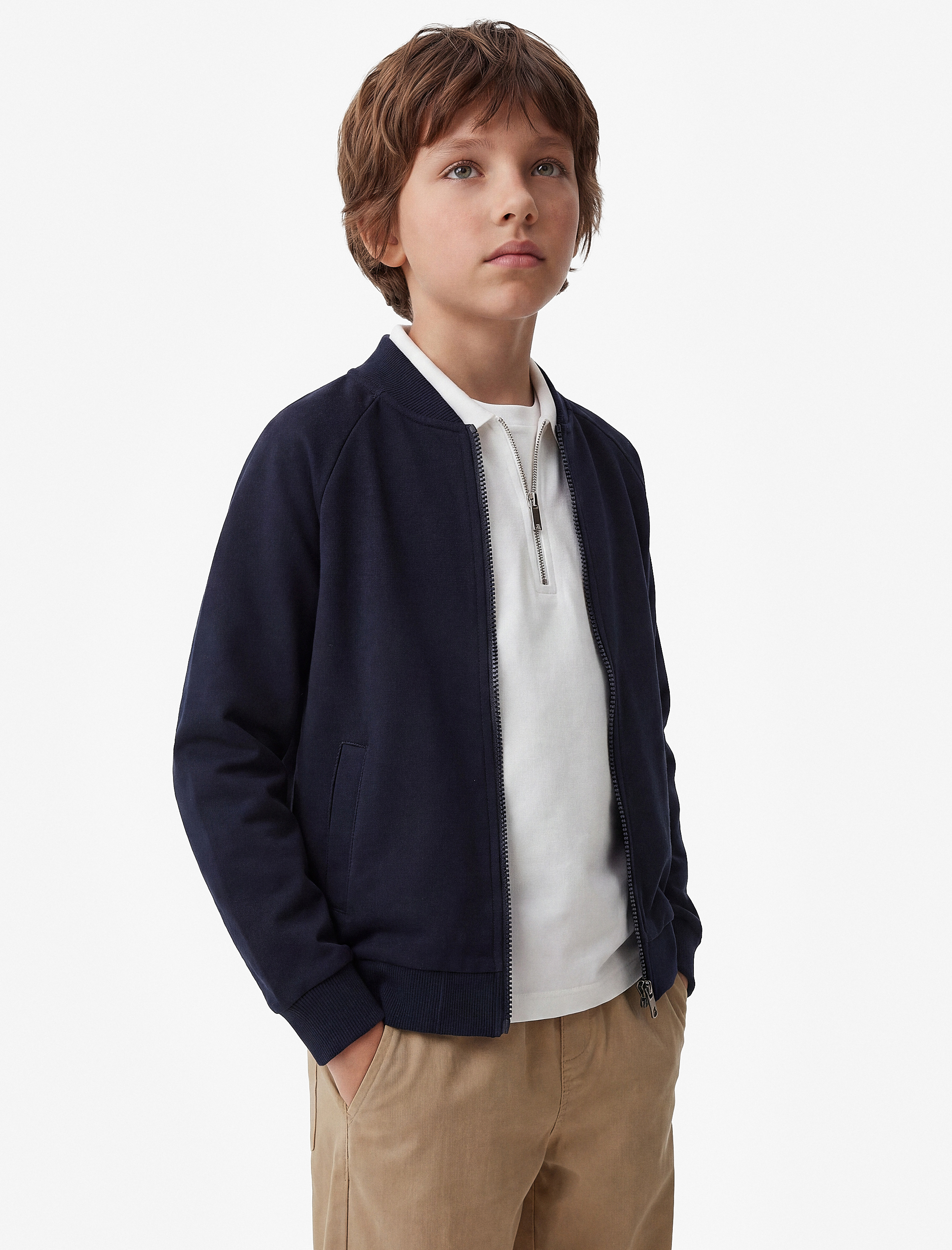  Erkek Çocuk Uzun Kollu Bisiklet Yaka Cepli Basic Fermuarlı Sweatshirt