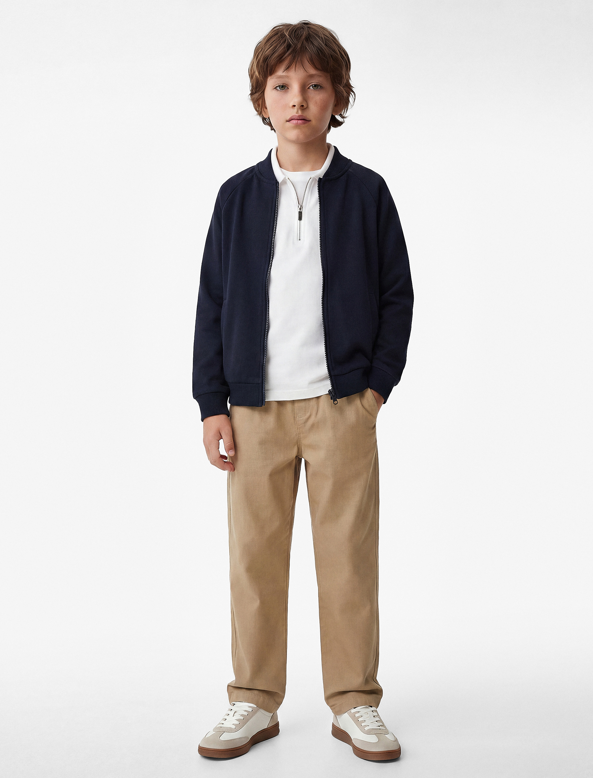  Erkek Çocuk Uzun Kollu Bisiklet Yaka Cepli Basic Fermuarlı Sweatshirt