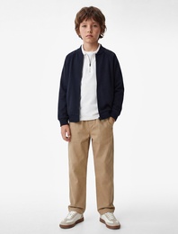 Uzun Kollu Bisiklet Yaka Cepli Basic Fermuarlı Sweatshirt