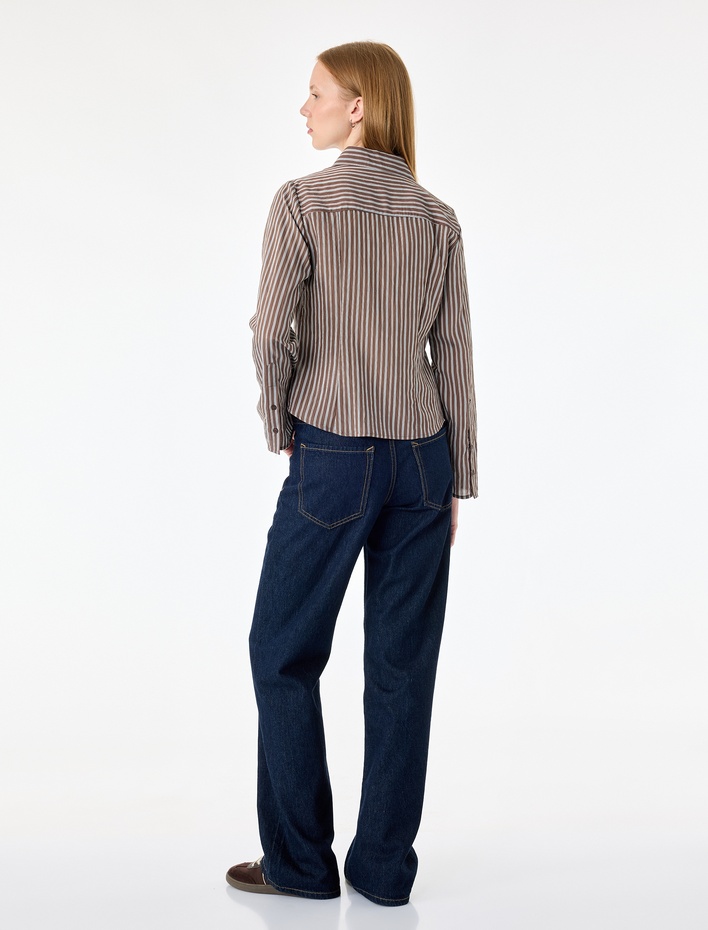  Viskon Slim Fit Uzun Kollu Çizgili Gömlek