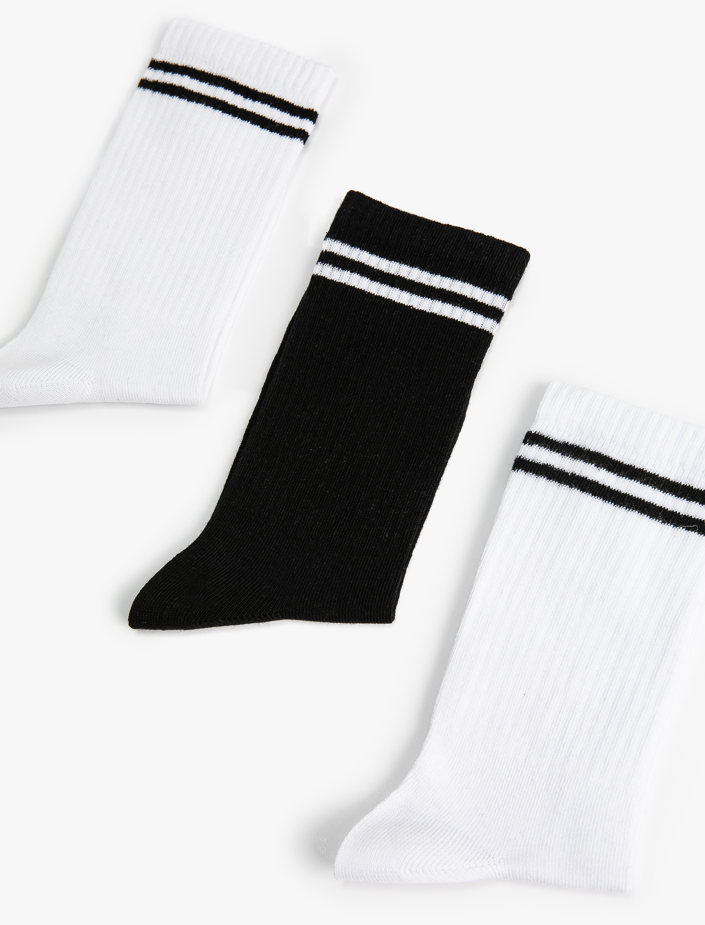  Kadın Pamuklu Çizgili 3'lü Soket Tenis Çorap Seti