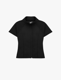 Slim Fit Fermuarlı Dik Yaka Kısa Kollu Spor Tişört