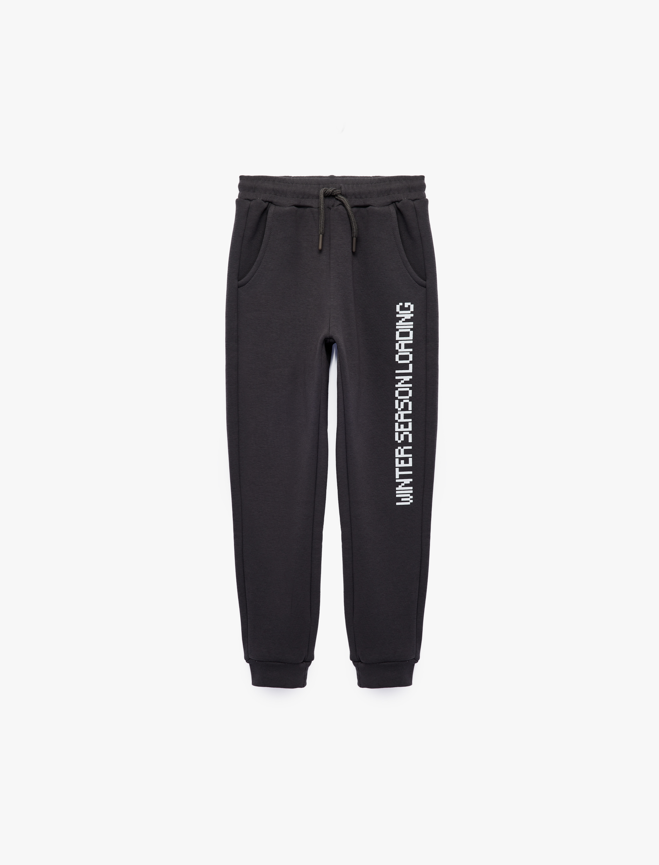  Erkek Çocuk Beli Lastikli Şardonlu Baskılı Cepli Jogger Eşofman Altı