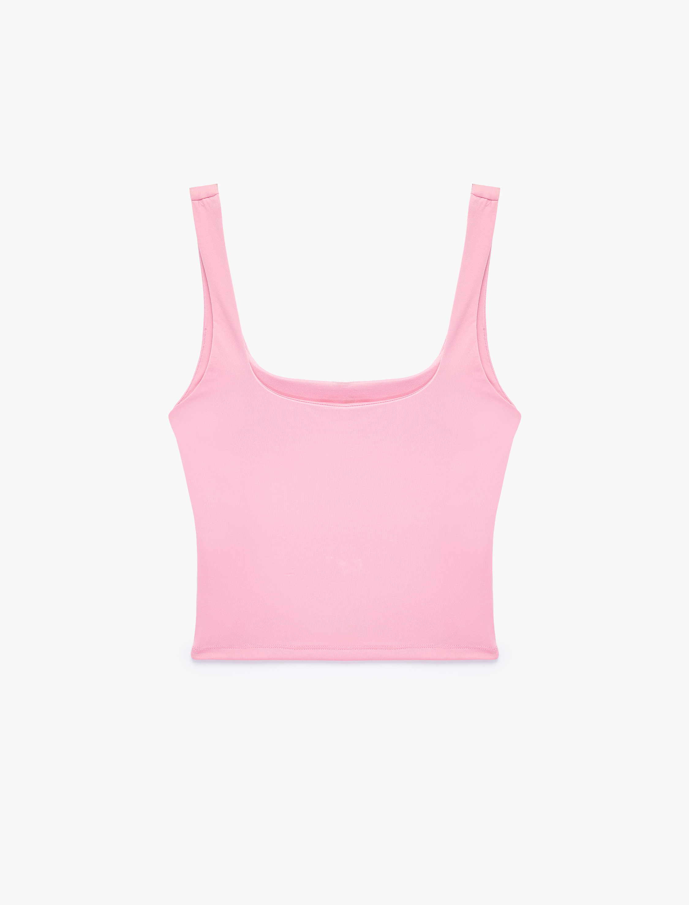   Kare Yaka Slim Fit Kalın Askılı Crop Üst