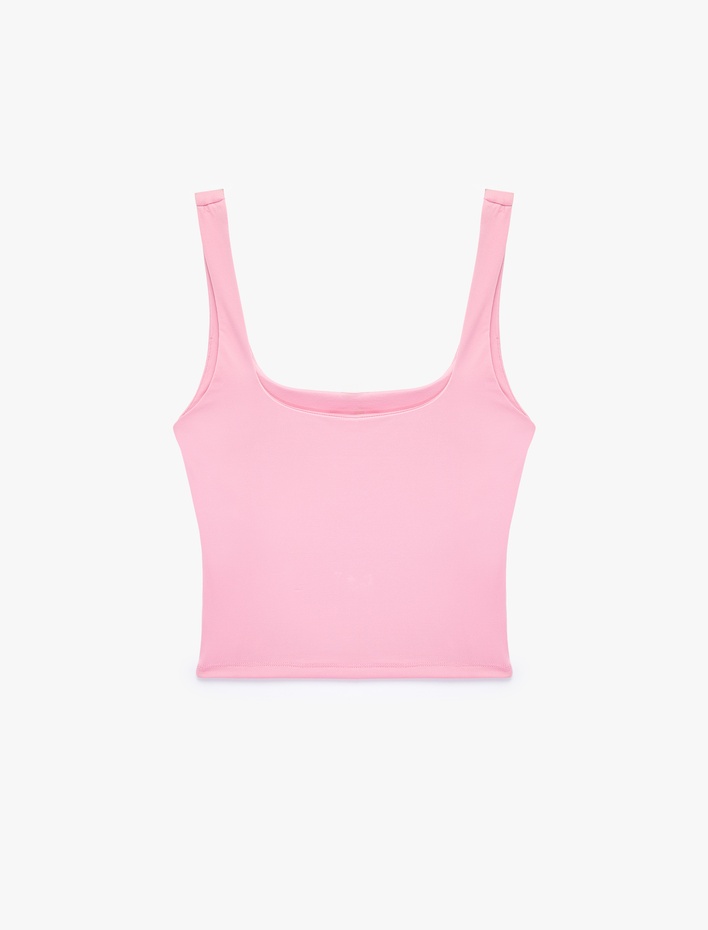  Kare Yaka Slim Fit Kalın Askılı Crop Üst
