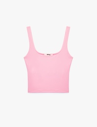 Kare Yaka Slim Fit Kalın Askılı Crop Üst