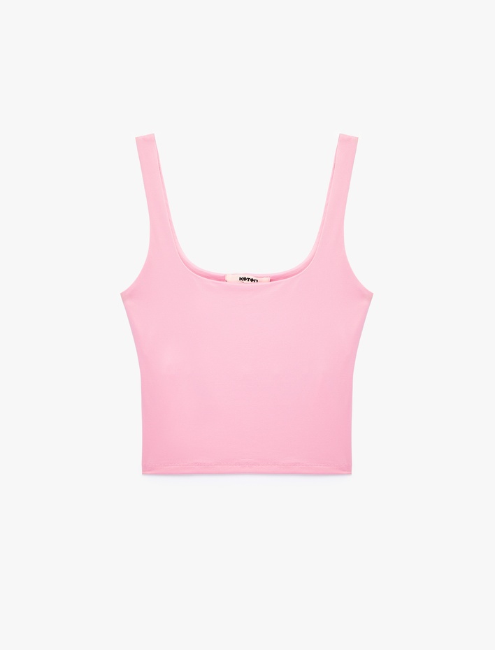  Kare Yaka Slim Fit Kalın Askılı Crop Üst