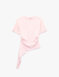 Modal Kumaş Slim Fit Bisiklet Yaka Kısa Kollu Asimetrik Tişört