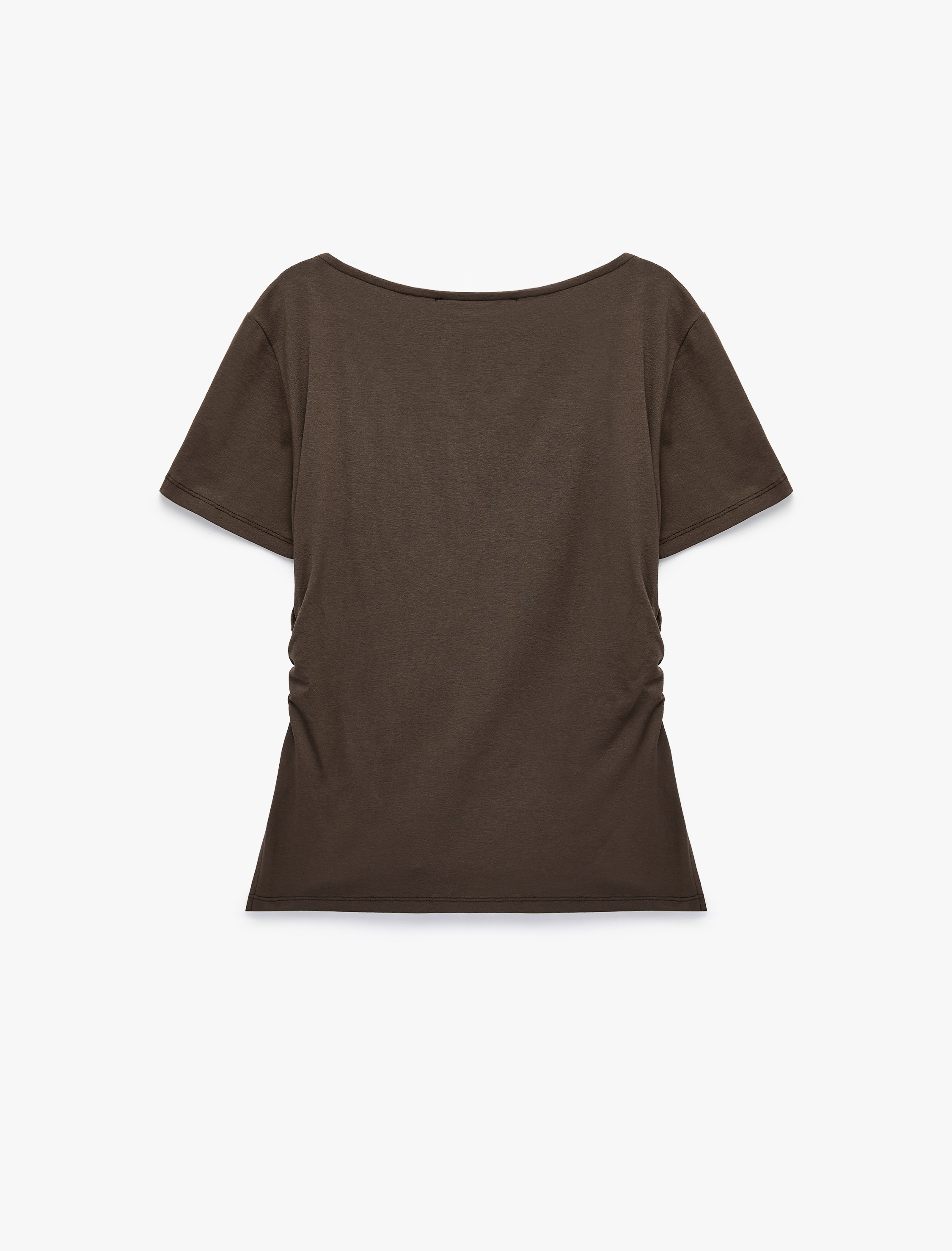   Viskon Slim Fit Büzgülü Bisiklet Yaka Kısa Kollu Tişört