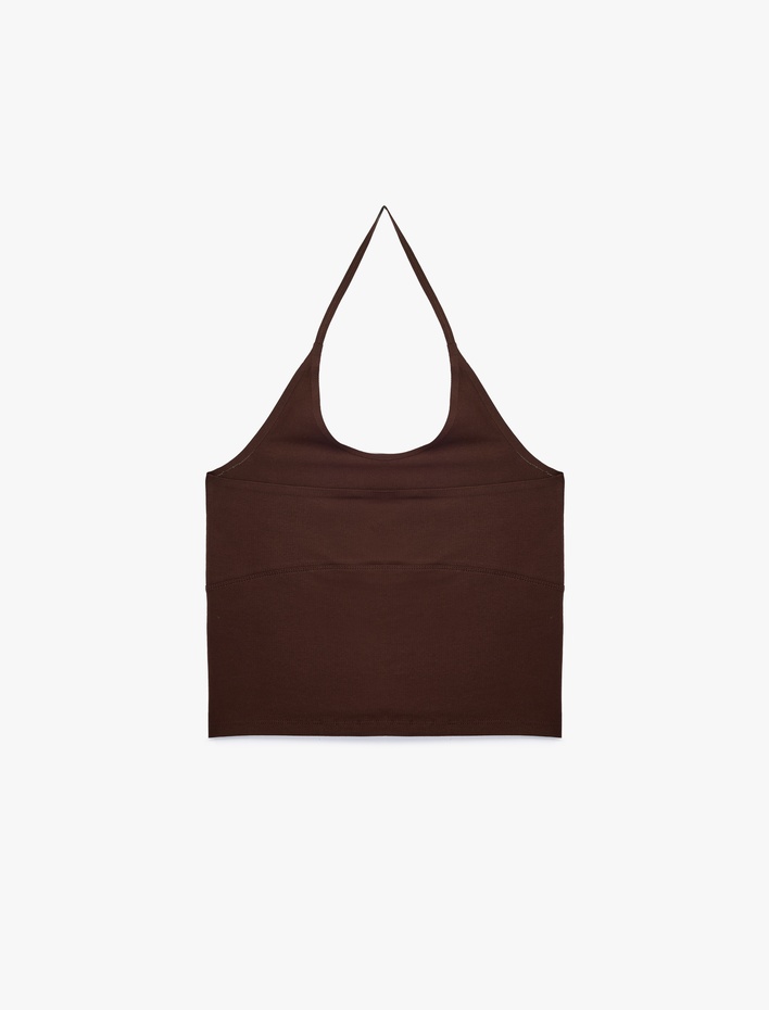  Pamuklu Kolsuz Slim Fit Crop Halter Yaka Bluz