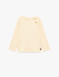 Düğmeli Uzun Kollu Bisiklet Yaka Pamuklu Sweatshirt