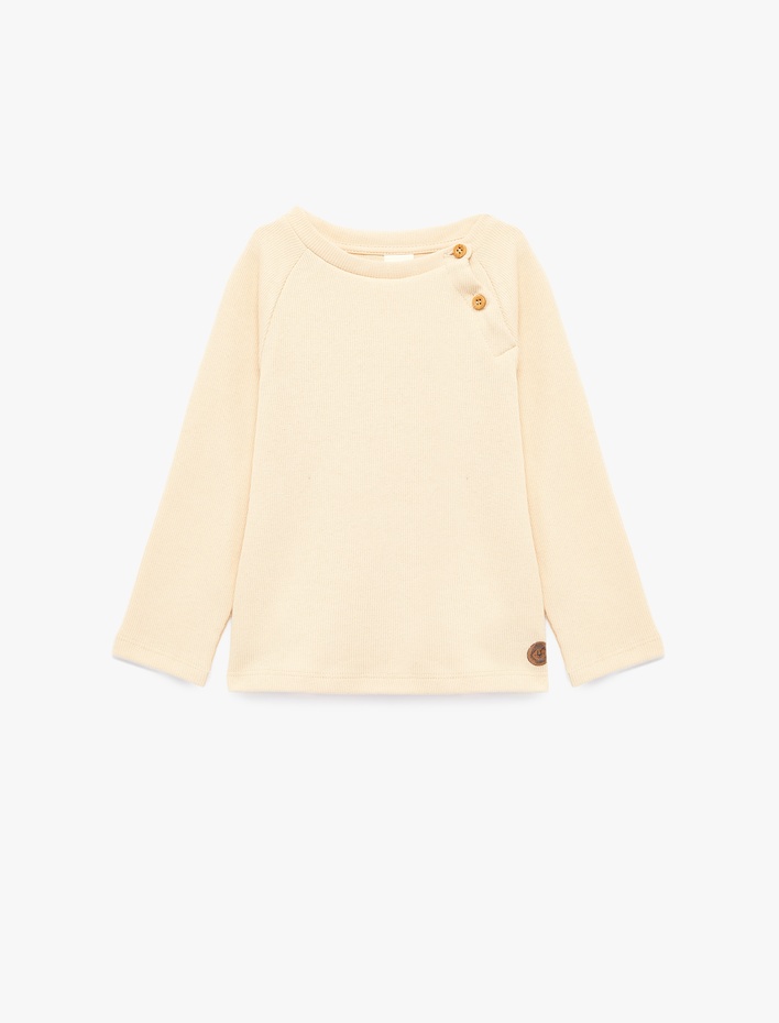 Erkek Bebek Düğmeli Uzun Kollu Bisiklet Yaka Pamuklu Sweatshirt