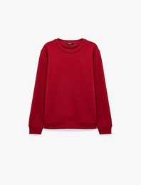 Pamuklu Uzun Kollu Şardonlu Bisiklet Yaka Erkek Basic Sweatshirt