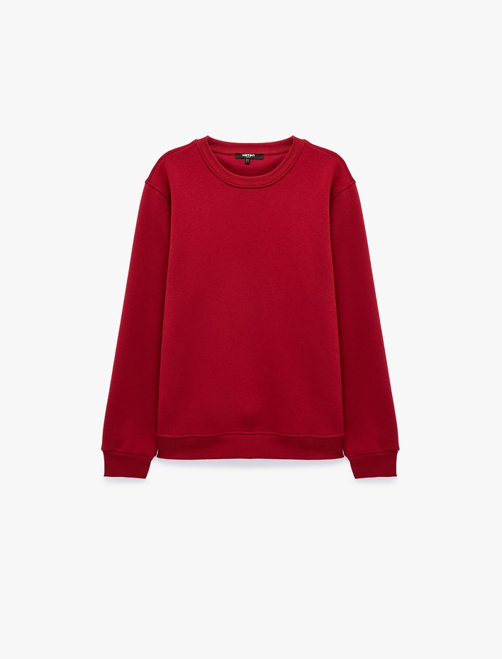  Pamuklu Uzun Kollu Şardonlu Bisiklet Yaka Erkek Basic Sweatshirt