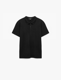 Pamuklu Pike Kumaş Kısa Kollu Polo Yaka Baskılı Slim Fit Tişört