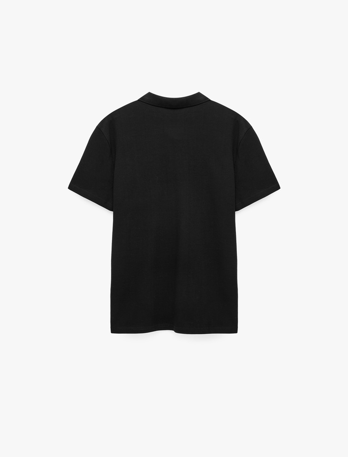  Pamuklu Pike Kumaş Kısa Kollu Polo Yaka Baskılı Slim Fit Tişört
