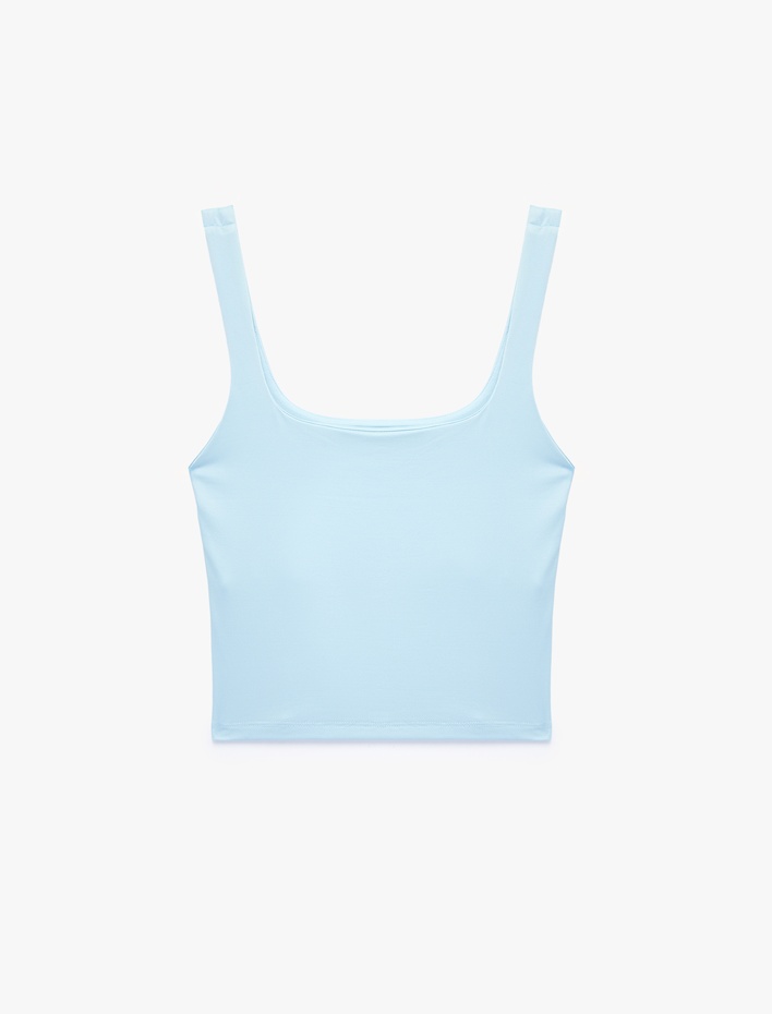  Kare Yaka Slim Fit Kalın Askılı Crop Üst