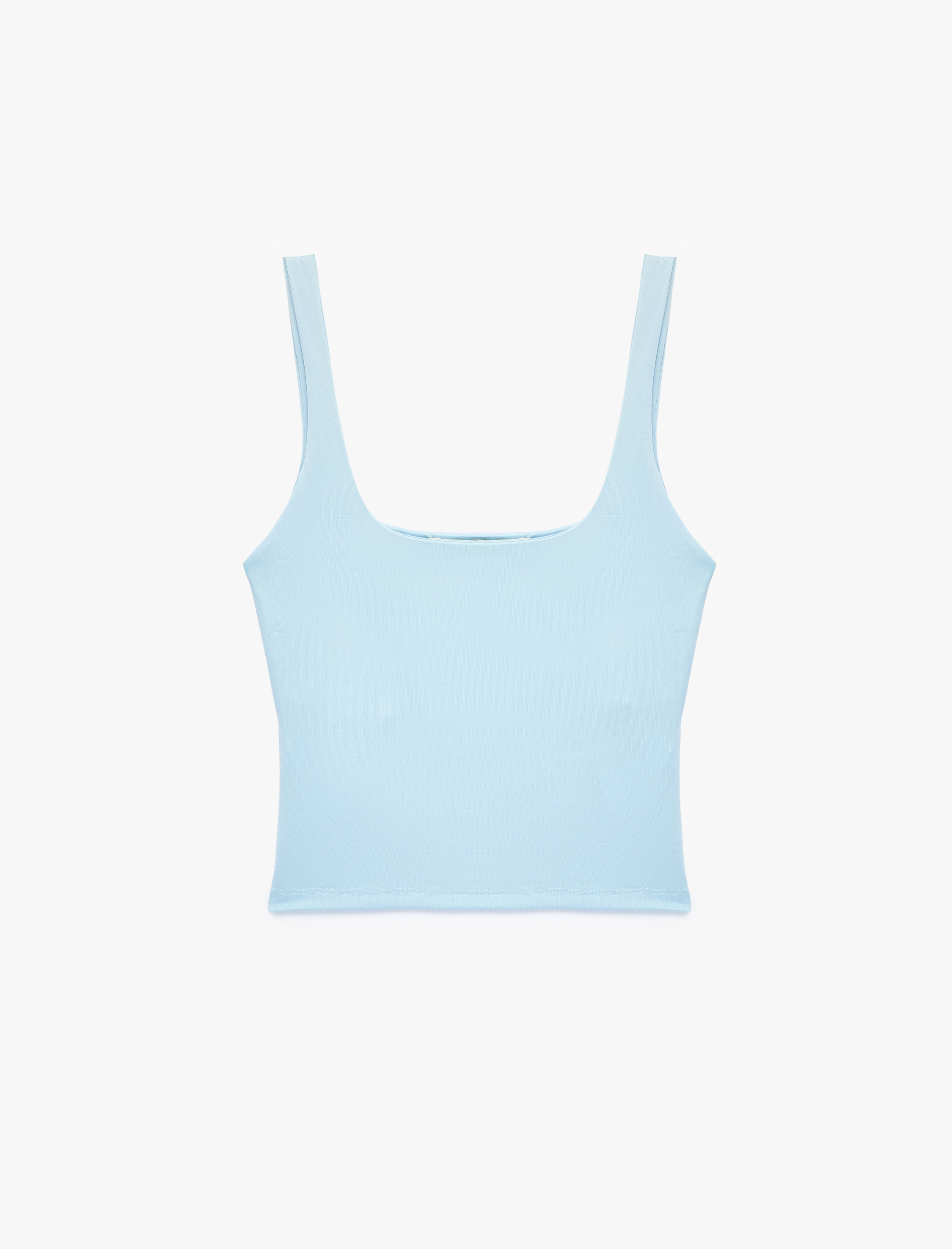   Kare Yaka Slim Fit Kalın Askılı Crop Üst