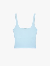 Kare Yaka Slim Fit Kalın Askılı Crop Üst