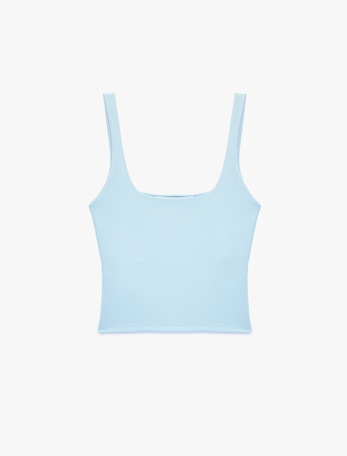  Kare Yaka Slim Fit Kalın Askılı Crop Üst