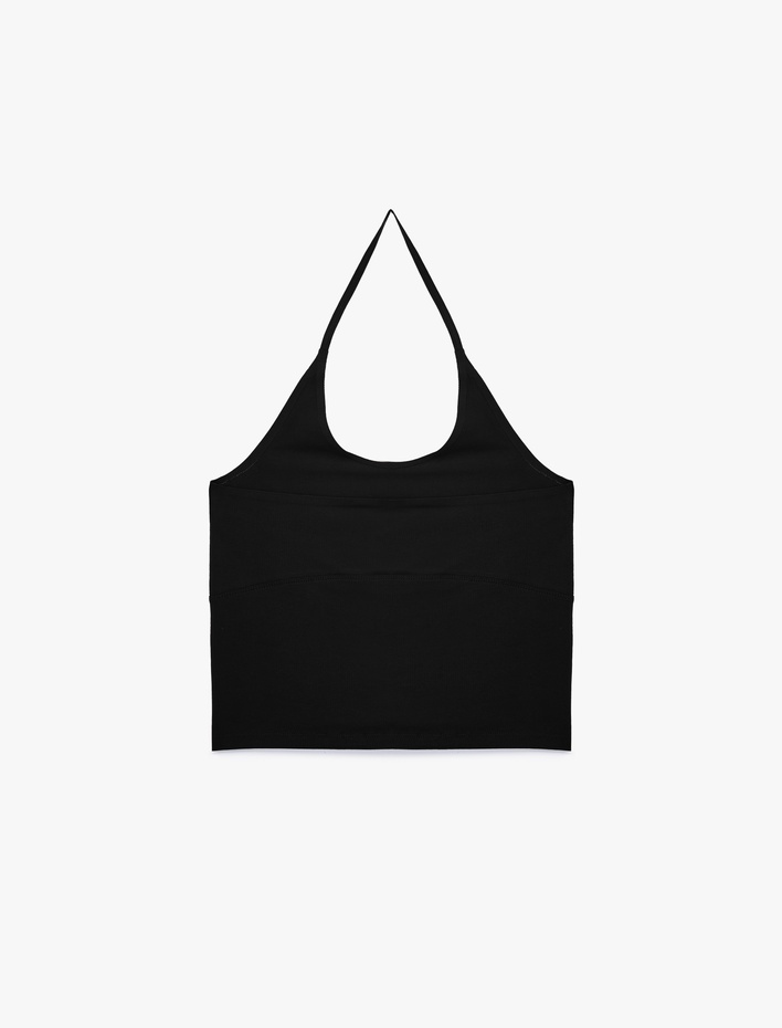  Pamuklu Kolsuz Slim Fit Crop Halter Yaka Bluz
