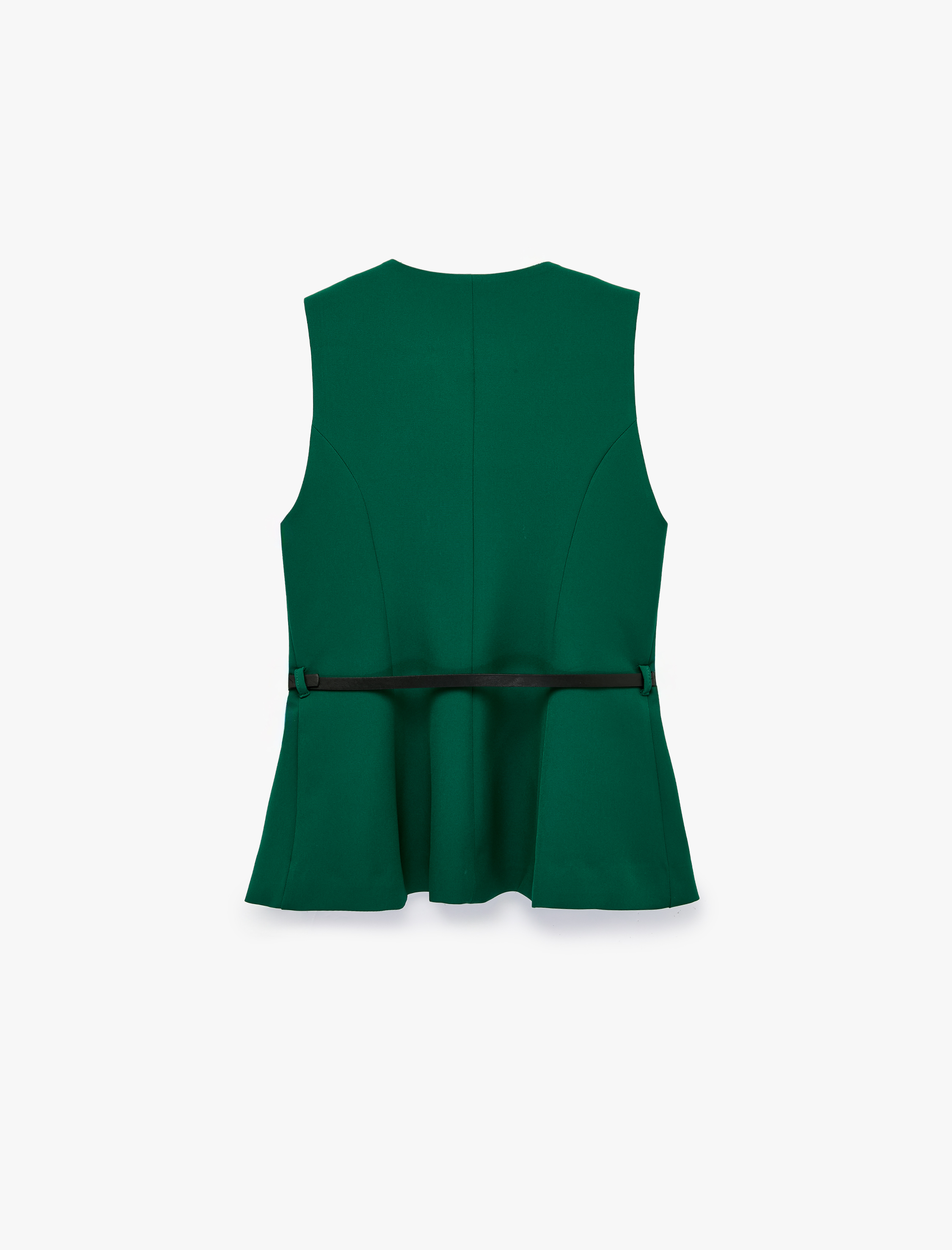  Slim Fit Mücevher Düğmeli Bisiklet Yaka Kemerli Peplum Yelek