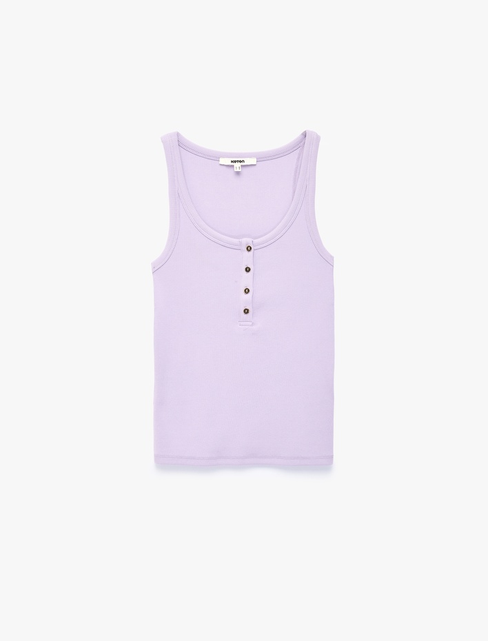  Pamuklu Slim Fit Süs Düğmeli U Yaka Fitilli Atlet