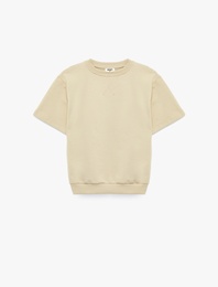 Bisiklet Yaka Pamuklu Kısa Kollu Oversize Sweatshirt