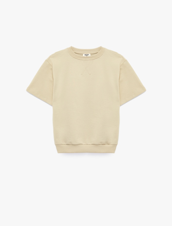 Erkek Çocuk Bisiklet Yaka Pamuklu Kısa Kollu Oversize Sweatshirt