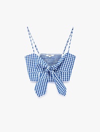 Koton X Sibil Çetinkaya - Kalp Yaka Fiyonk Bağlama Detaylı Pötikareli Askılı Crop Bluz