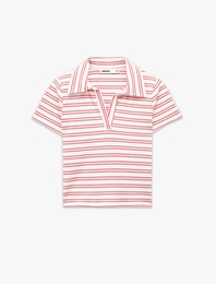 Slim Fit Viskon Karışımlı Kısa Kollu Çizgili Polo Yaka Tişört