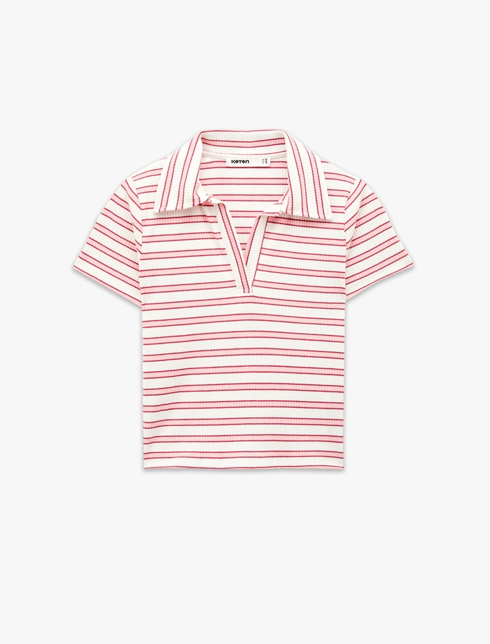  Slim Fit Viskon Karışımlı Kısa Kollu Çizgili Polo Yaka Tişört