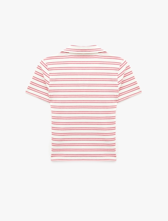  Slim Fit Viskon Karışımlı Kısa Kollu Çizgili Polo Yaka Tişört