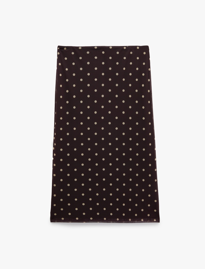  Slim Fit Puantiyeli Midi Tül Etek