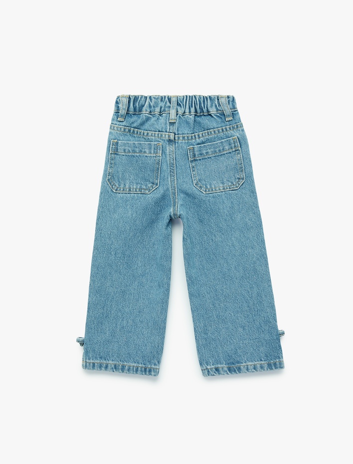Kız Bebek Fiyonk Detaylı Loose Fit Pamuklu Denim Pantolon