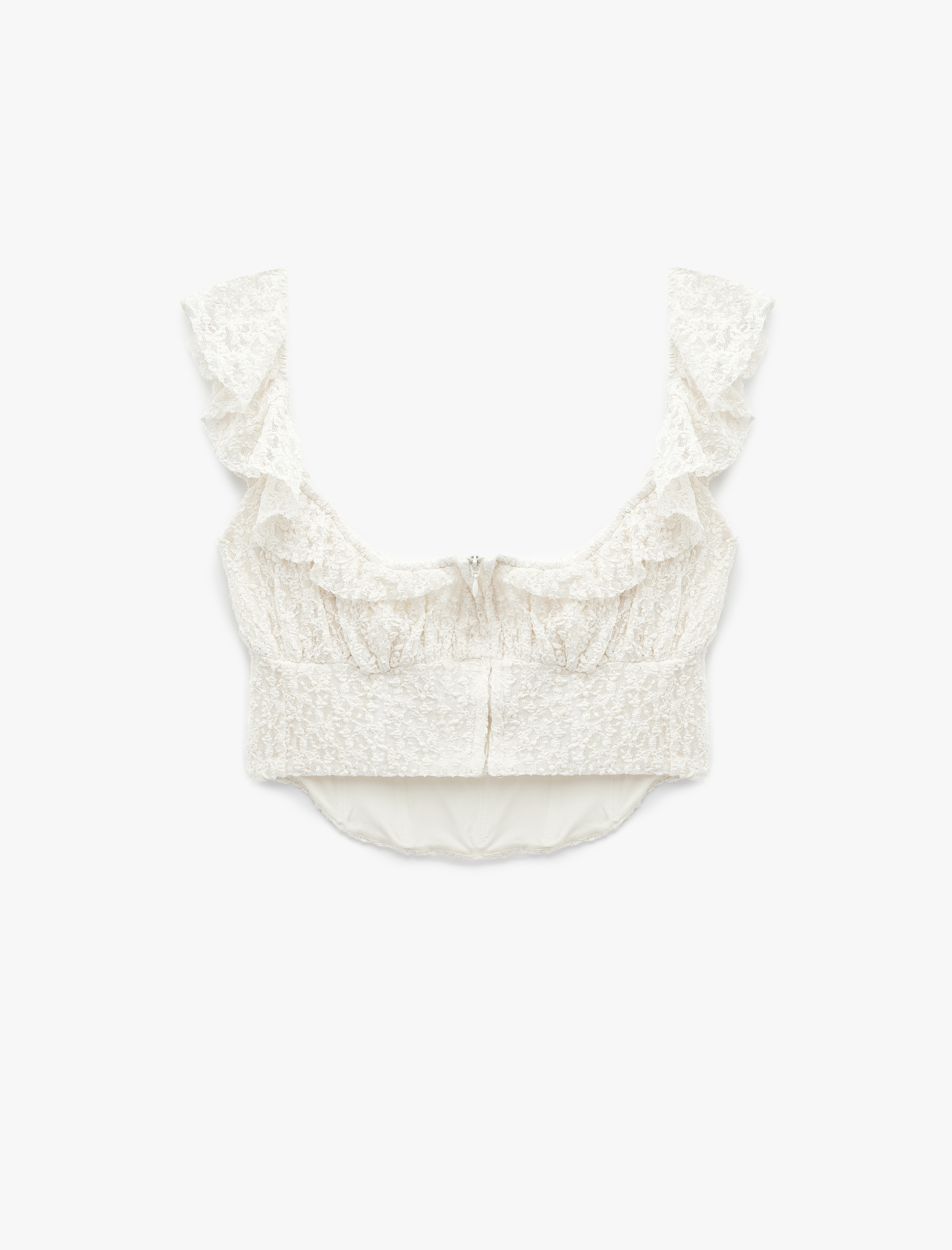   Koton X Sibil Çetinkaya - Fırfır Detaylı Kolsuz Dantel Crop Korse Büstiyer
