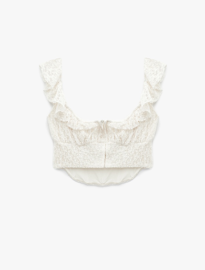  Koton X Sibil Çetinkaya - Fırfır Detaylı Kolsuz Dantel Crop Korse Büstiyer