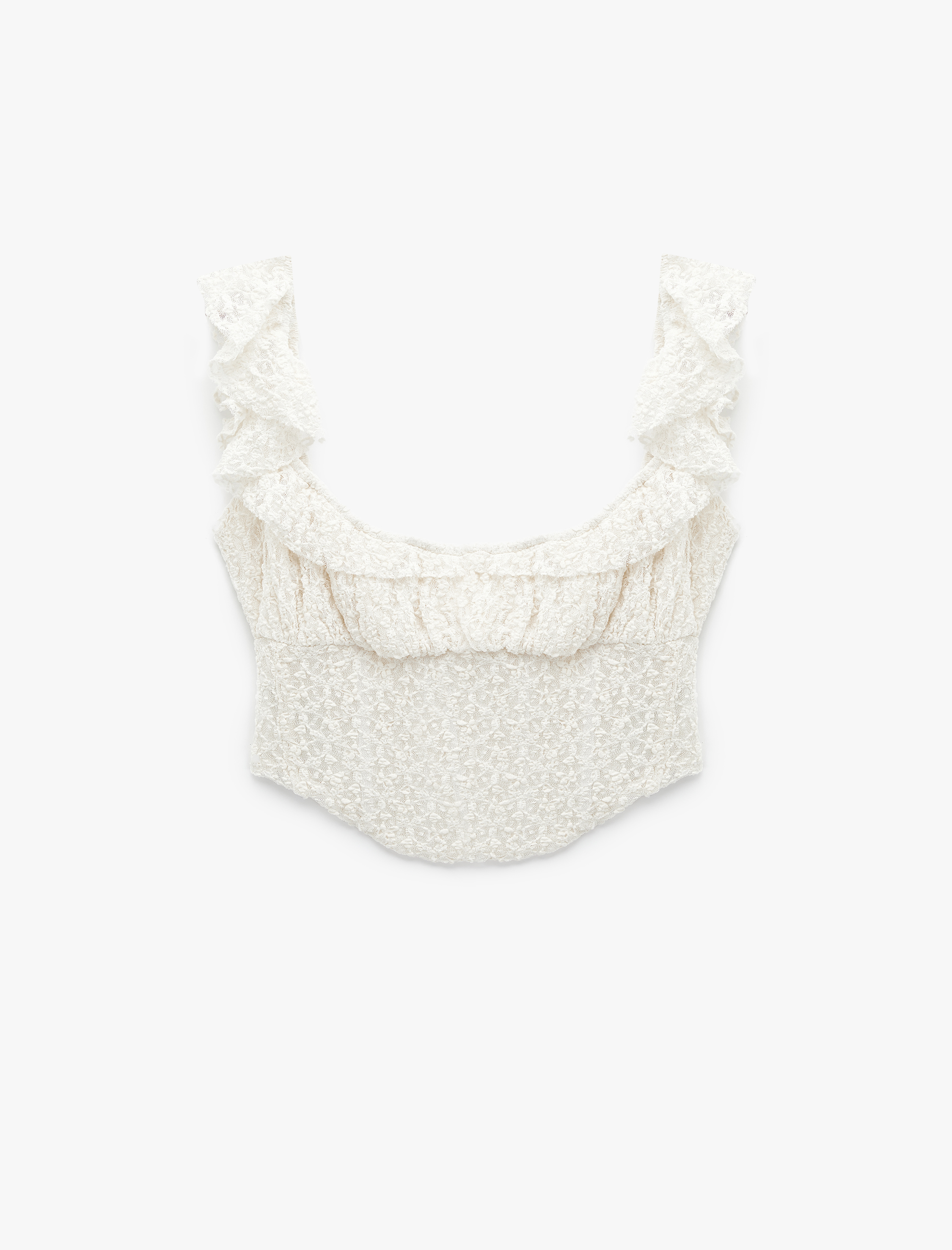   Koton X Sibil Çetinkaya - Fırfır Detaylı Kolsuz Dantel Crop Korse Büstiyer