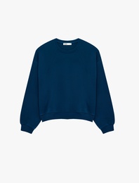 Regular Fit Üç İplik Şardonlu Uzun Kollu Bisiklet Yaka Basic Sweatshirt