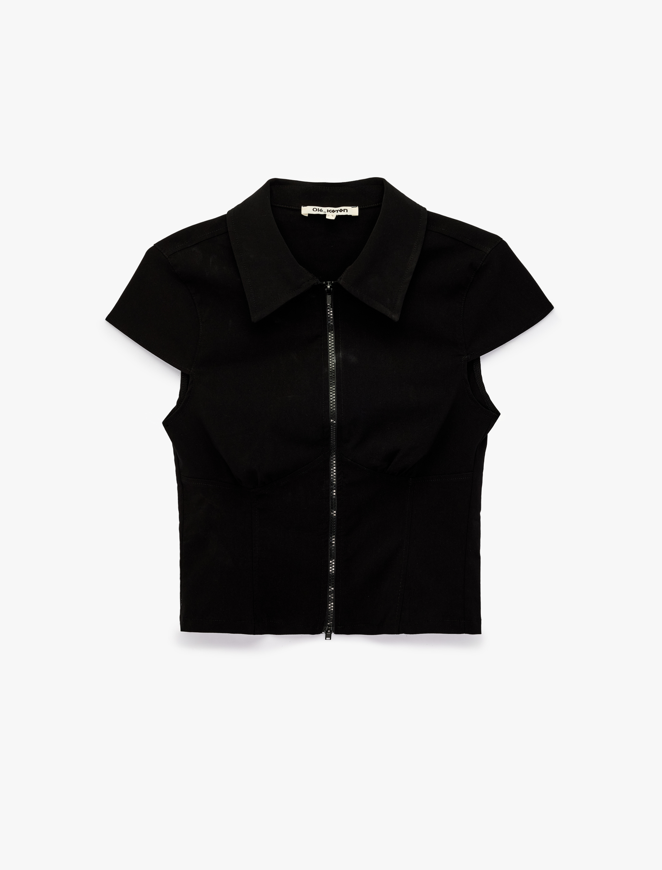   Slim Fit Fermuar Detaylı Kısa Kollu Gömlek